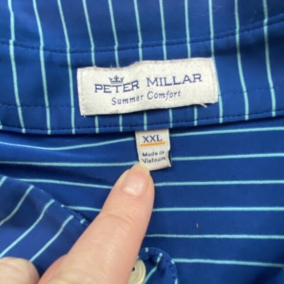 Peter Millar Shirt Mens XXL Polo‎ Blue Stripe Summer Comfort Golf Beach Preppy - Picture 3 of 14